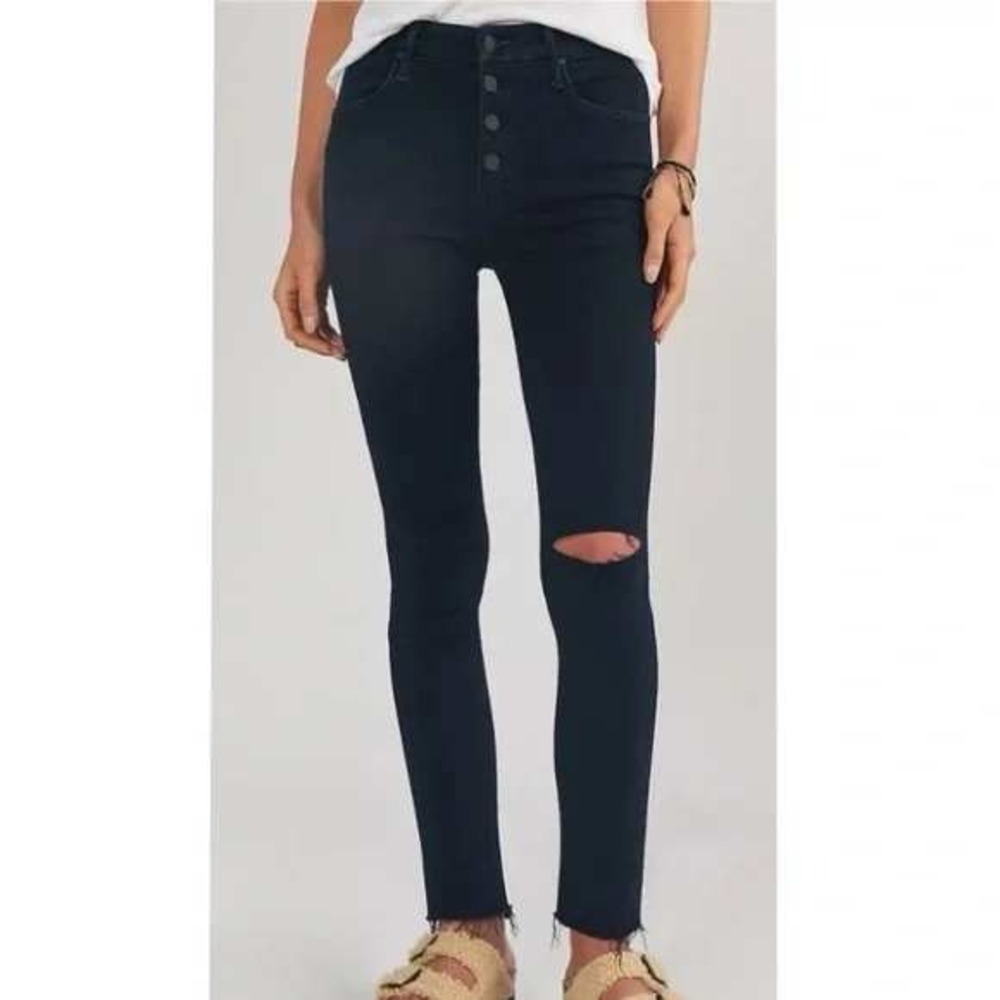 MOTHER The Pixie Ankle Fray Jeans Size 25 Holding Hands Tightly Indigo Dark Wash